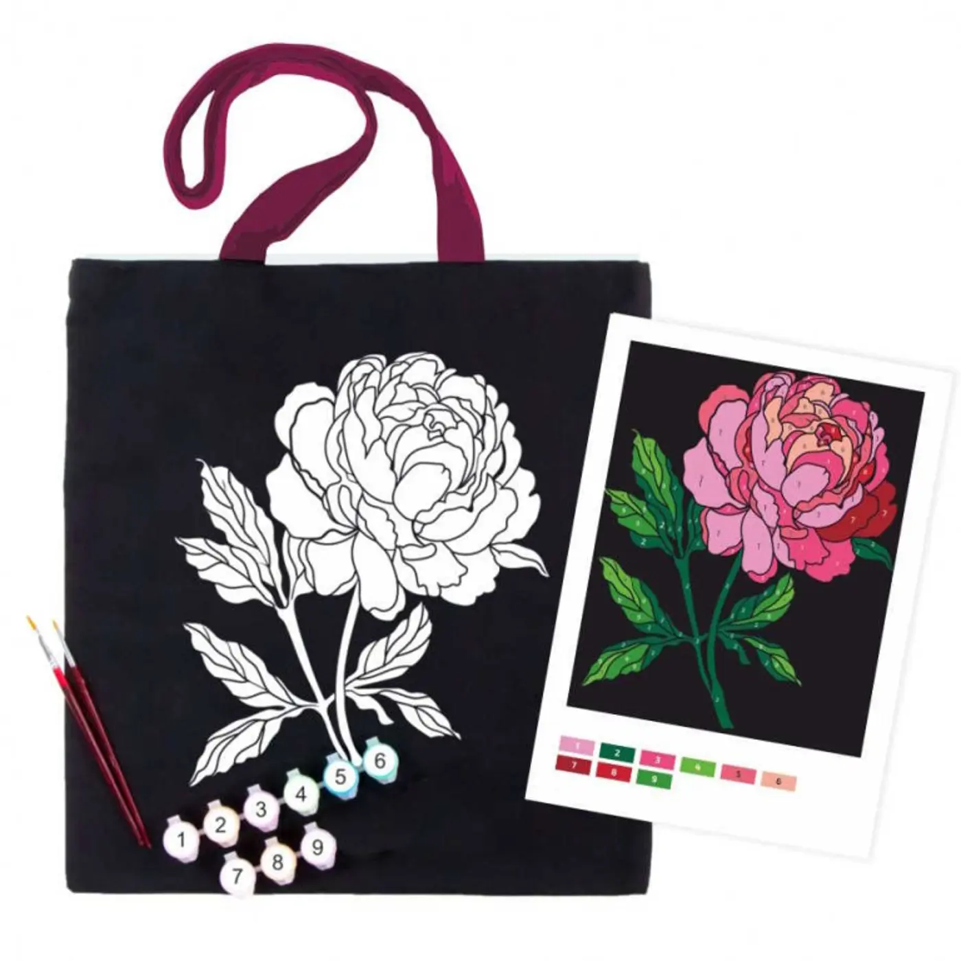 Bavlněná taška s motivem pro pomalování 38x42cm – Jemná pivoňka - fotografie 1