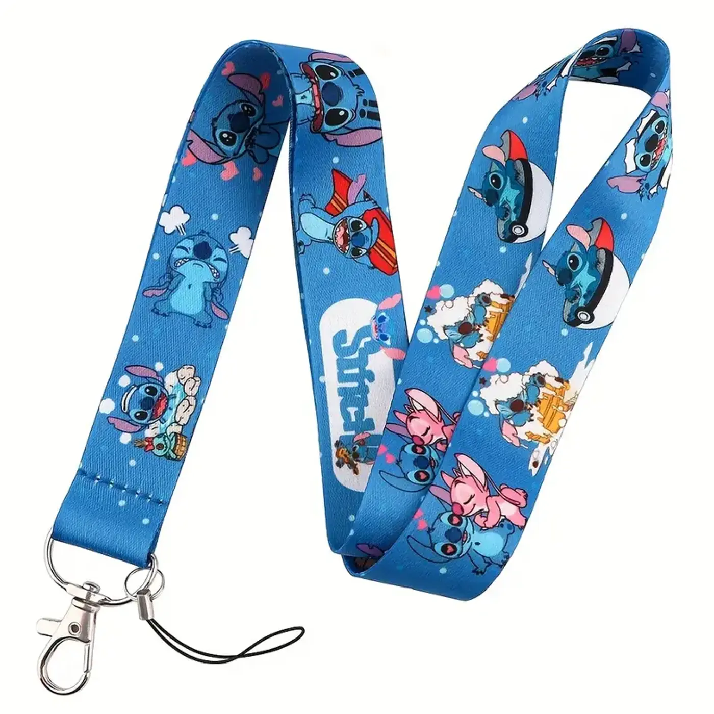 Šňůrka na krk s karabinou a potiskem Stitch blue - fotografie 1