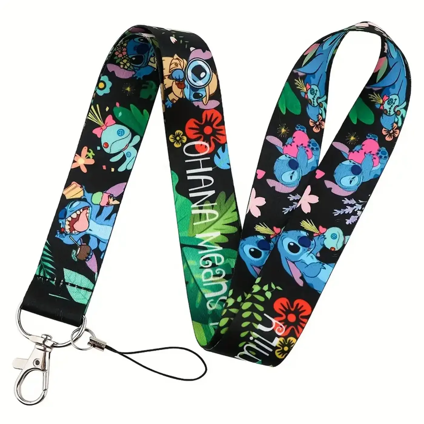 Šňůrka na krk s karabinou a potiskem Stitch black - fotografie 1