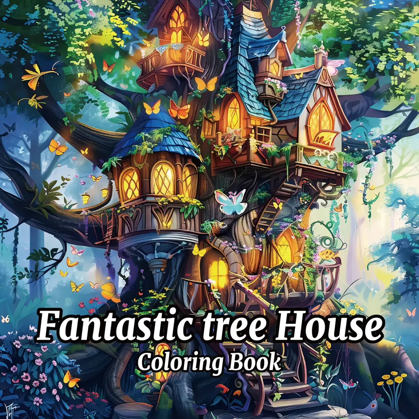 omalovanka pro dospělé fantastic tree house - fotografie 1
