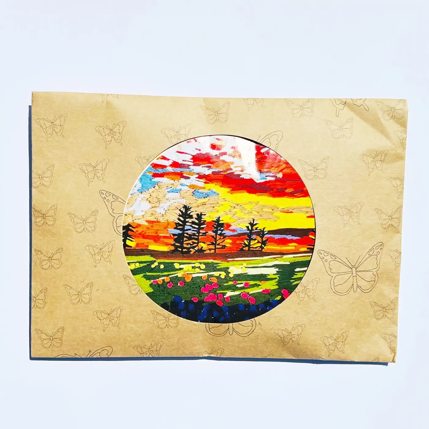 Západ slunce nad lesem – Vyšívací sada (15 × 15 cm) - fotografie 1