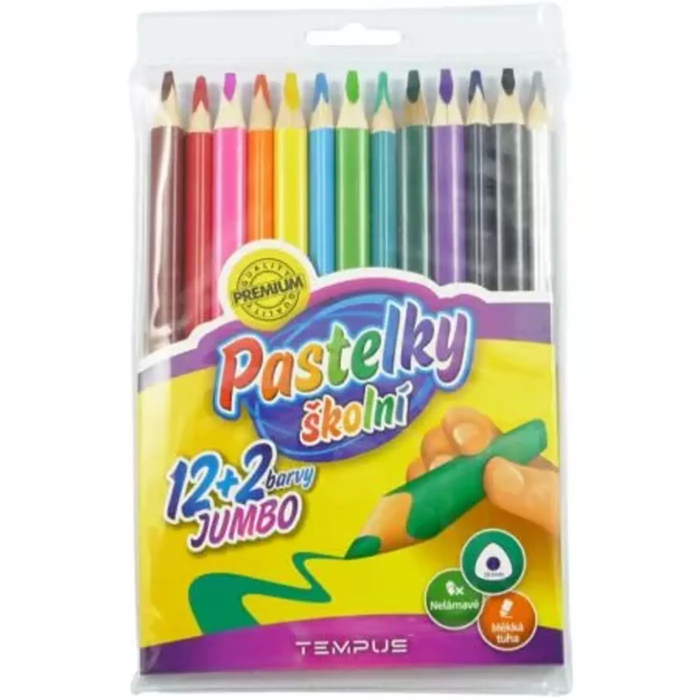 Pastelky Tempus 1313 trojhranné jumbo (12+2 barvy - zlatostříbrná) - fotografie 1