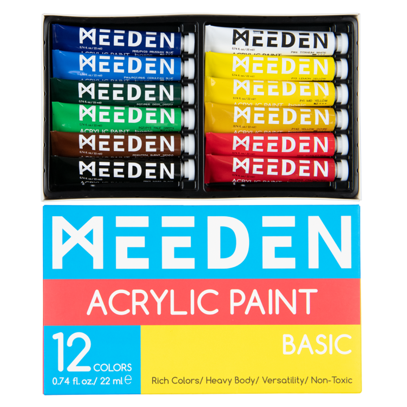 Sada akrylových barev Meeden 12x22ml základní odstíny - fotografie 1