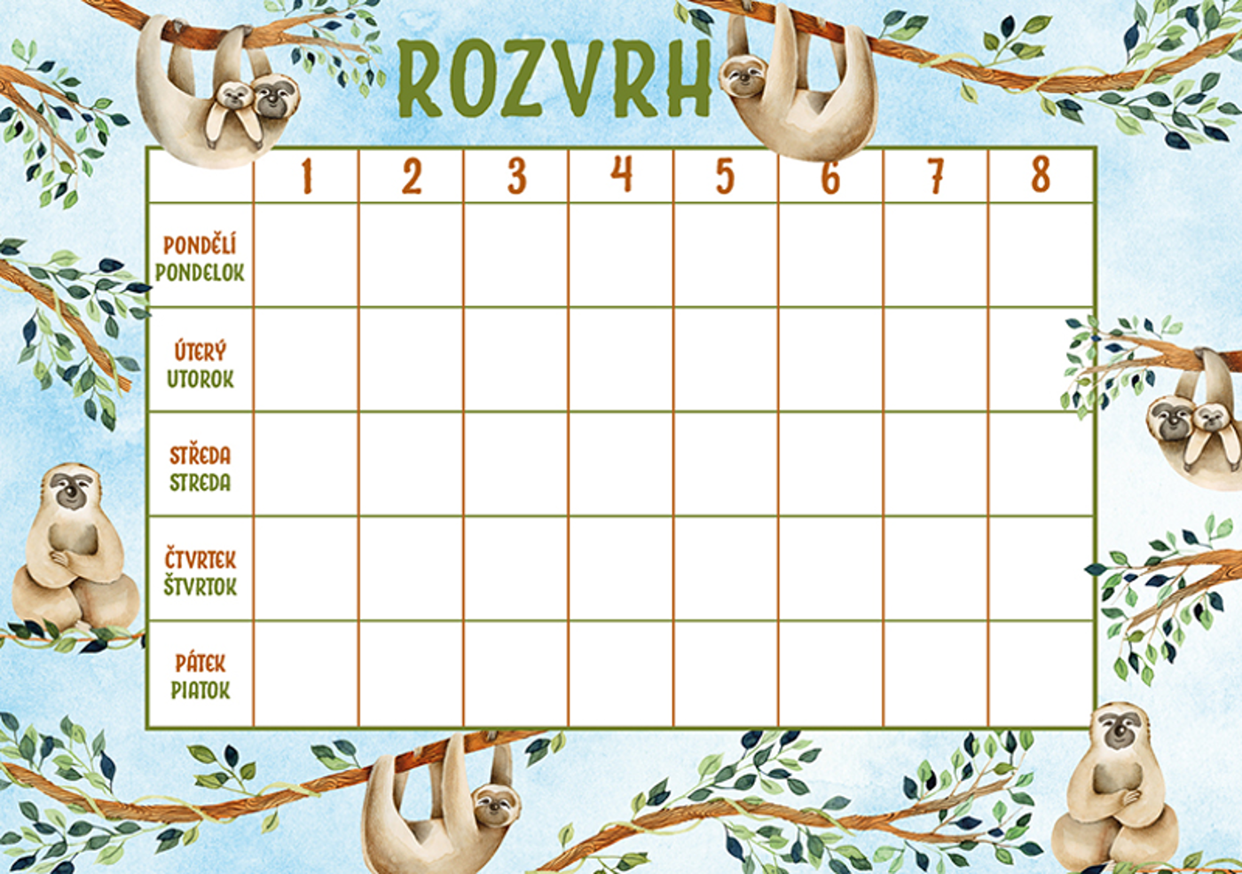 Rozvrh hodin A5 Lenochodi - fotografie 1