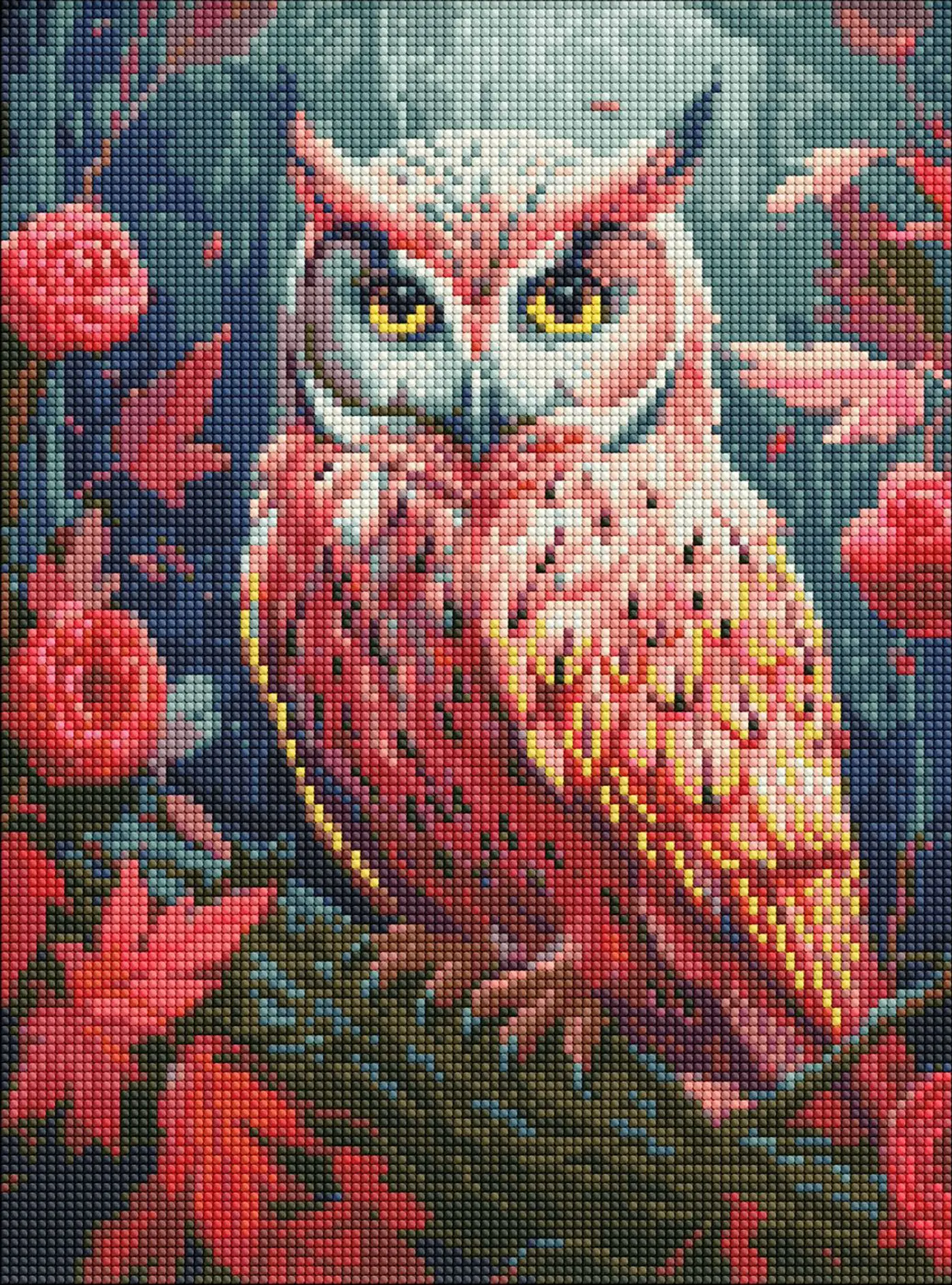 Diamantová mozaika 30×40 cm – kreativní sada s kamínky  Barevná sova s ​​holografickými kamínky - fotografie 1