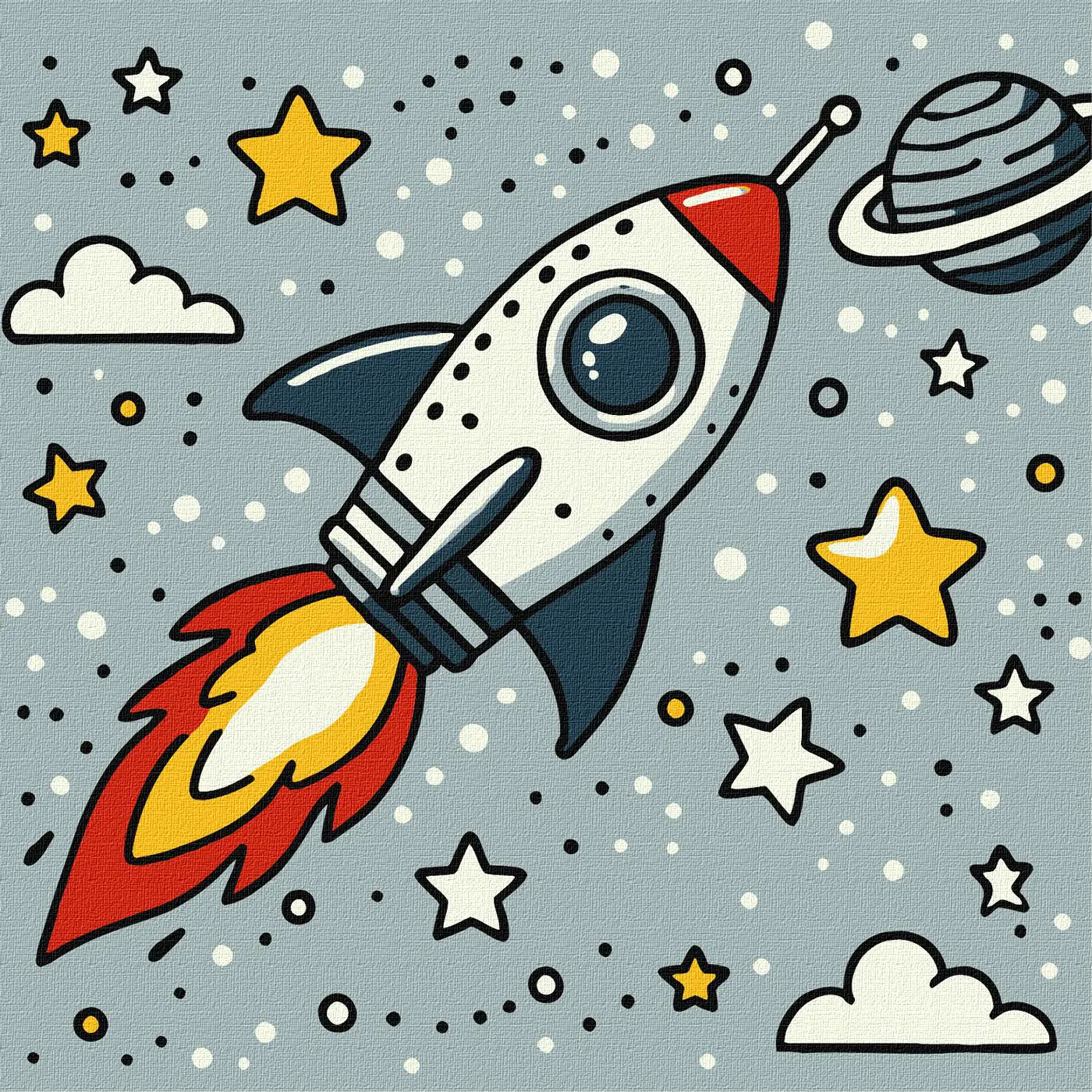 Malování podle čísel 25×25 cm – dětské motivy  Vesmírná raketa  - fotografie 1