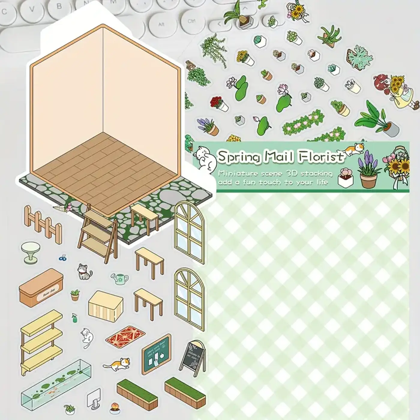 Kreativní antistresové vylepovačky – 1 scéna + 2 archy PET samolepek Spring Mail Florist - fotografie 2