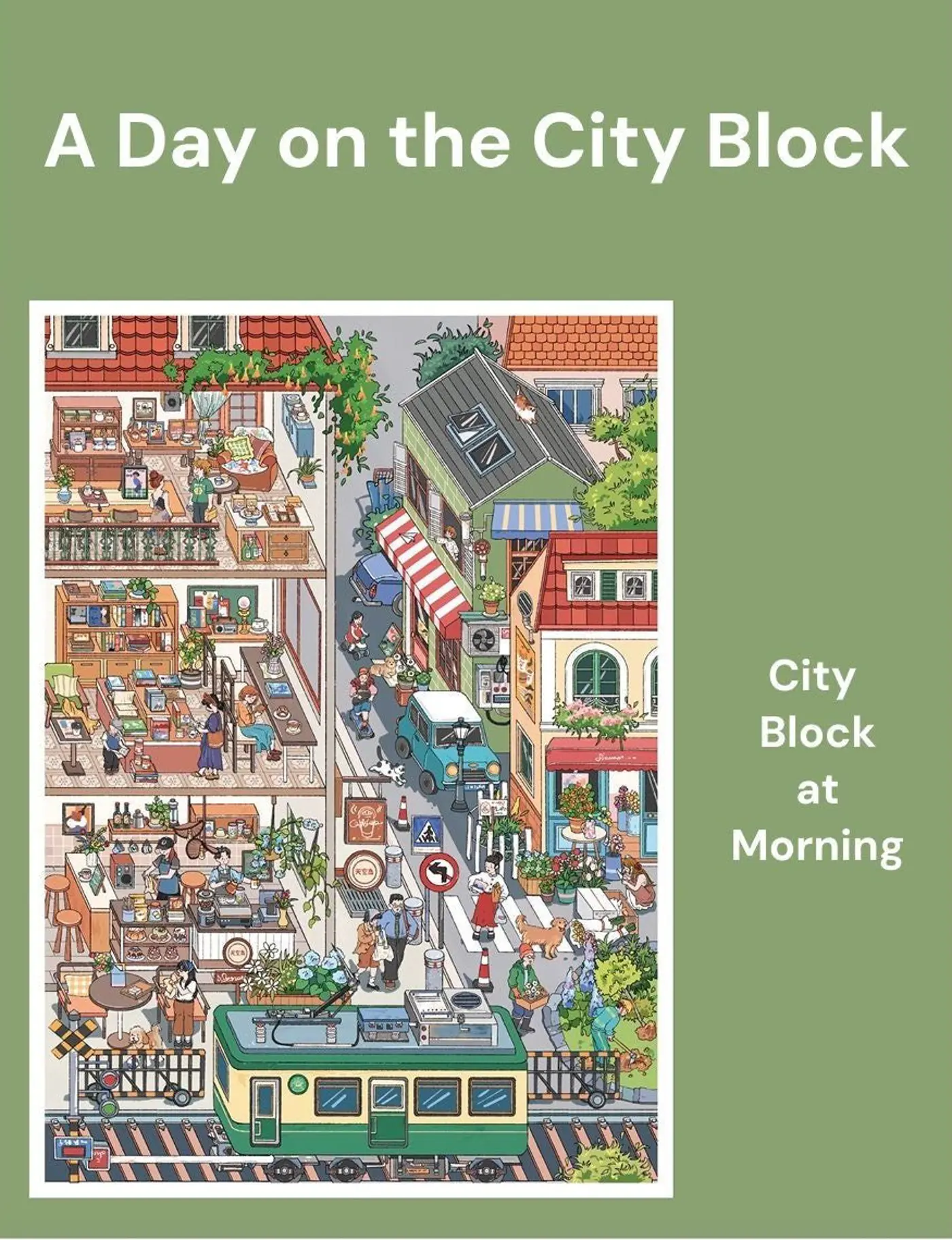 Kreativní antistresové vylepovačky – rumbox City Block Morning, 1 scéna + 2 archy PET samolepek (20 × 30 cm) - fotografie 1