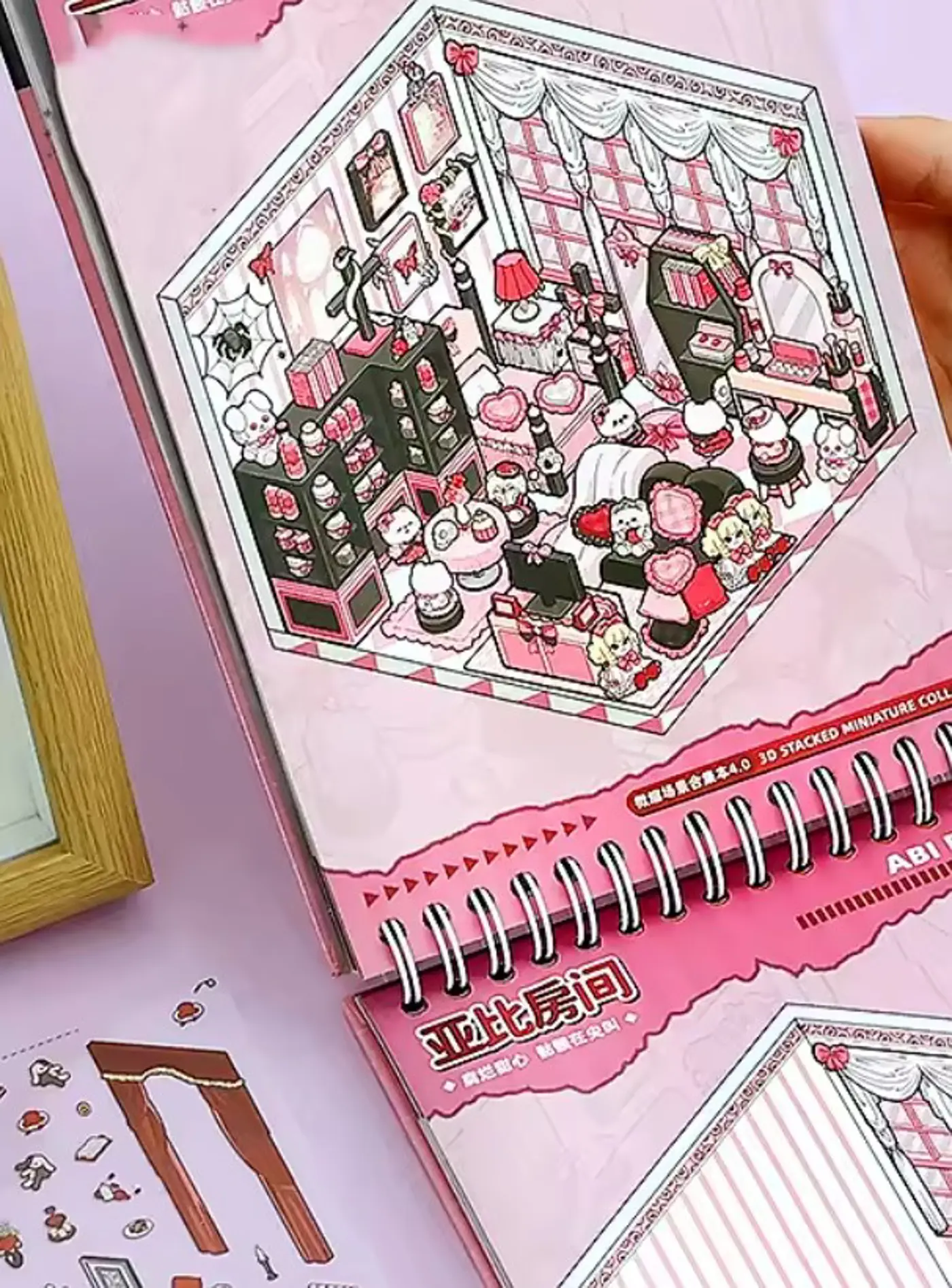 Kreativní antistresové vylepovačky – 3D rumboxový blok, 20 scén + 25 archů PET samolepek (13,5 × 19 cm) anime - fotografie 2