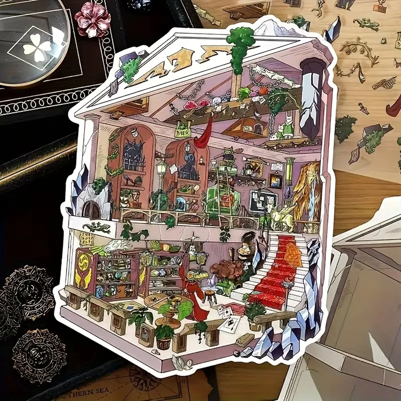 Gotické Dark Academia samolepky – vintage botanické & mystické motivy the magician - fotografie 1