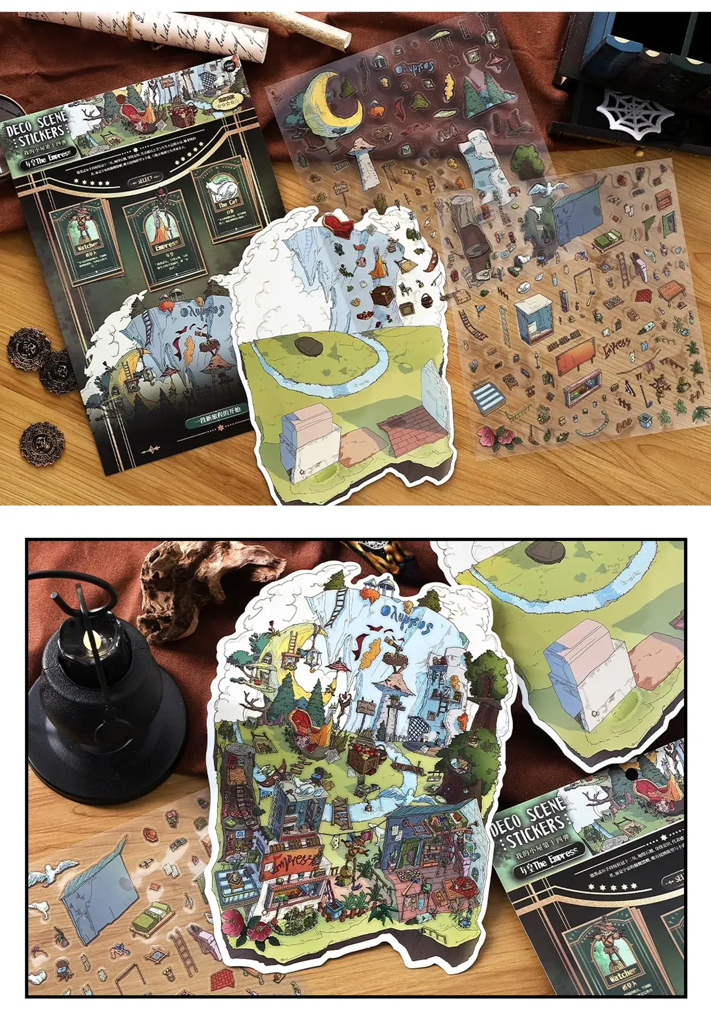 Gotické Dark Academia samolepky – vintage botanické & mystické motivy empress - fotografie 1