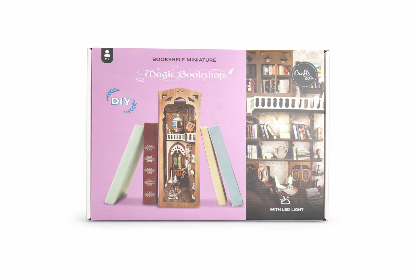 Miniaturní knihkupectví „Magic Bookshop“ – DIY Bookshelf Miniature s LED osvětlením - fotografie 1