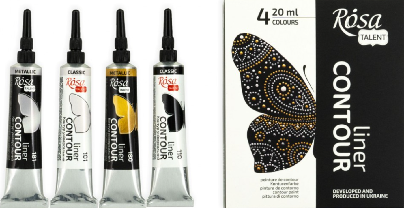 Sada univerzálních kontur 4x20ml – metalické a klasické barvy - fotografie 1