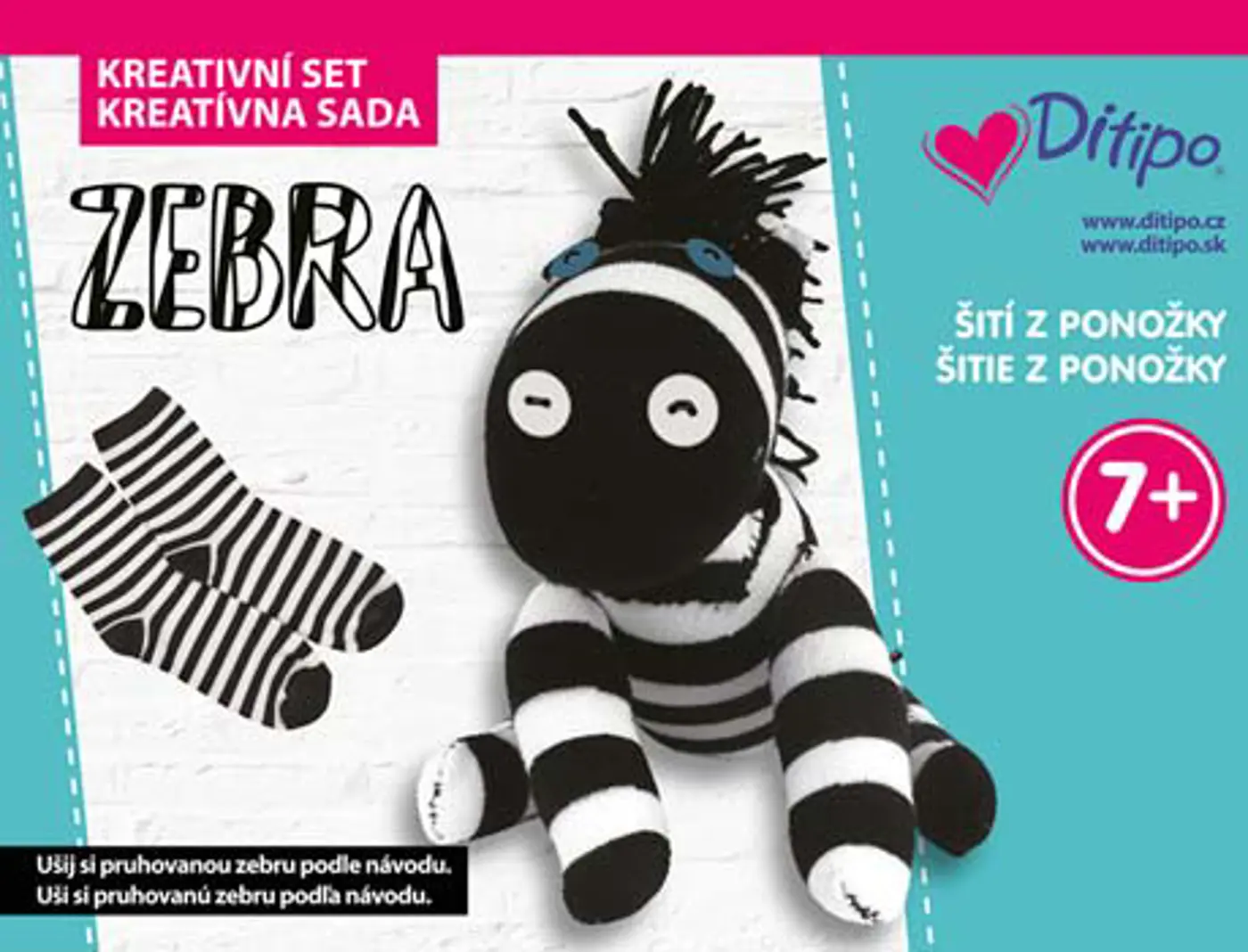 Kreativní set - Šití z ponožky - Zebra  - fotografie 1