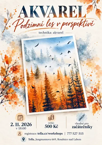 Akvarel – Podzimní les v perspektivě