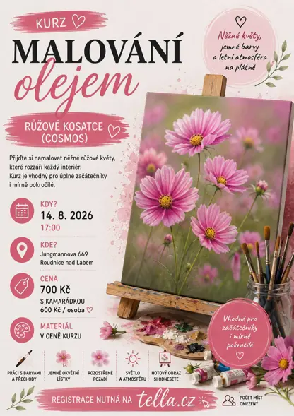 Kurz olejomalby – Růžové kosatce (Cosmos)