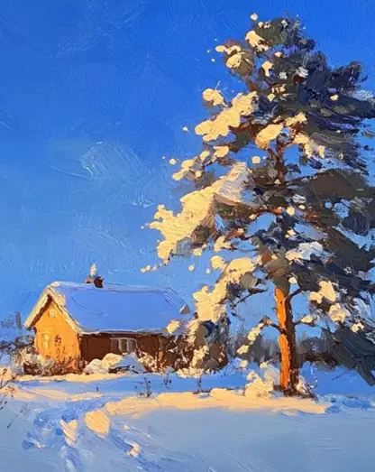 Kurz akrylové malby: Zimní chaloupka (20 × 20 cm)