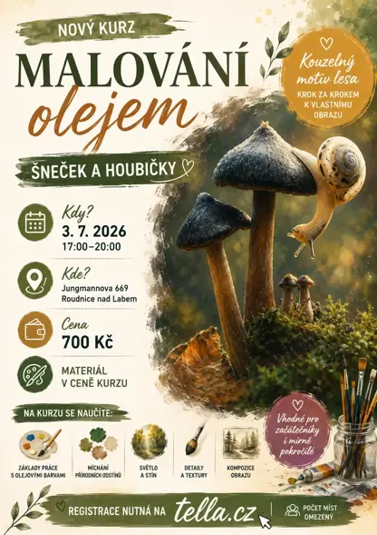 Kurz malování olejem – Šneček a houbičky